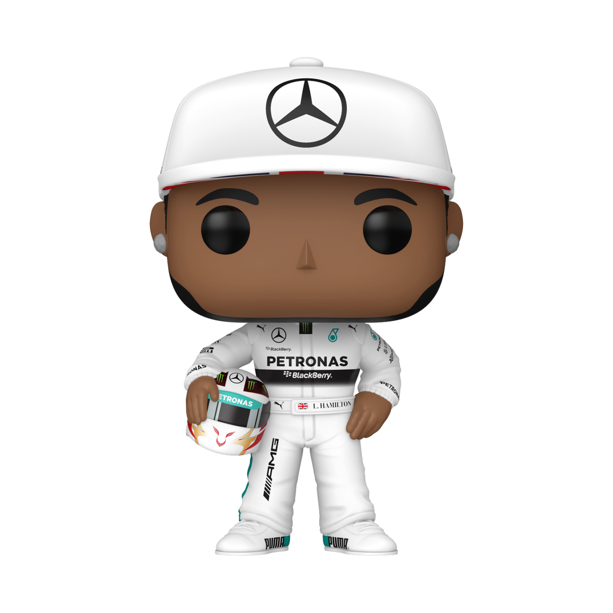 Figurina Funko POP! model Lewis Hamilton versiune AMG Petronas F1 cu sapca inaltime 10cm material Vinyl licenta