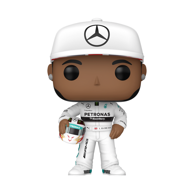 Figurina Funko POP! model Lewis Hamilton versiune AMG Petronas F1 cu sapca inaltime 10cm material Vinyl licenta