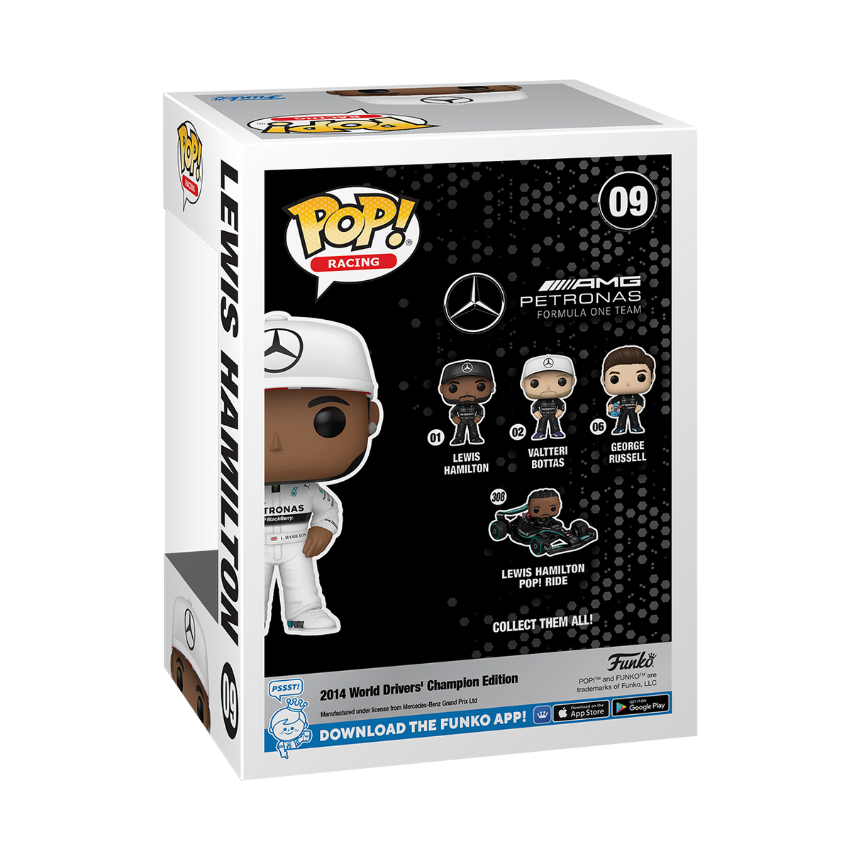 Figurina Funko POP! model Lewis Hamilton versiune AMG Petronas F1 cu sapca inaltime 10cm material Vinyl licenta