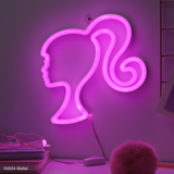 Lampa decorativa model cap Barbie de veghe noptiera birou sau gaming semn luminos LED NEON forma cap papusa inaltime