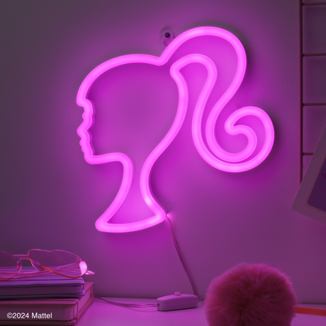 Lampa decorativa model cap Barbie de veghe noptiera birou sau gaming semn luminos LED NEON forma cap papusa inaltime
