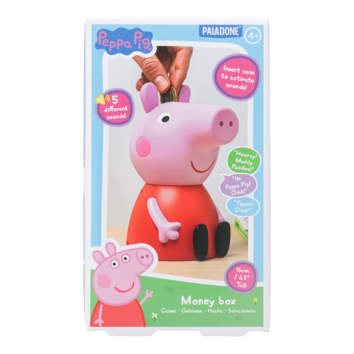 Pusculita interactiva model Peppa Pig forma figurina 3D inaltime 16cm 5 sunete licenta oficiala Hasbro - Pusculita
