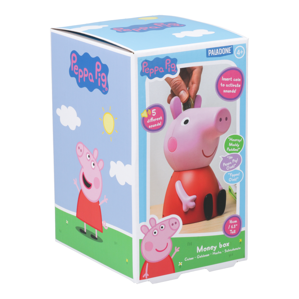 Pusculita interactiva model Peppa Pig forma figurina 3D inaltime 16cm 5 sunete licenta oficiala Hasbro - Pusculita