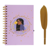 Set Agenda cu pix model Wish marime A5 include si pix in forma de pana legare tip spirala licenta oficiala Disney