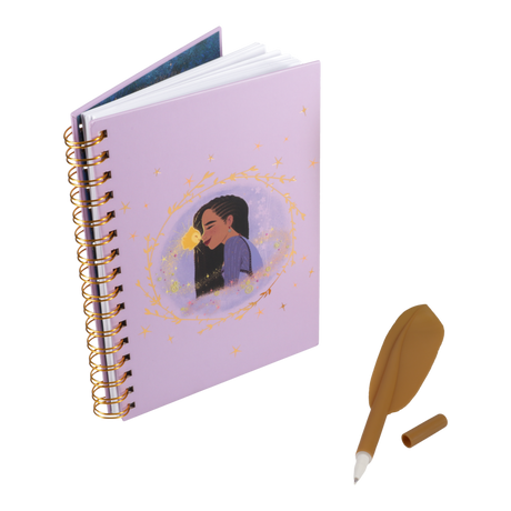 Set Agenda cu pix model Wish marime A5 include si pix in forma de pana legare tip spirala licenta oficiala Disney