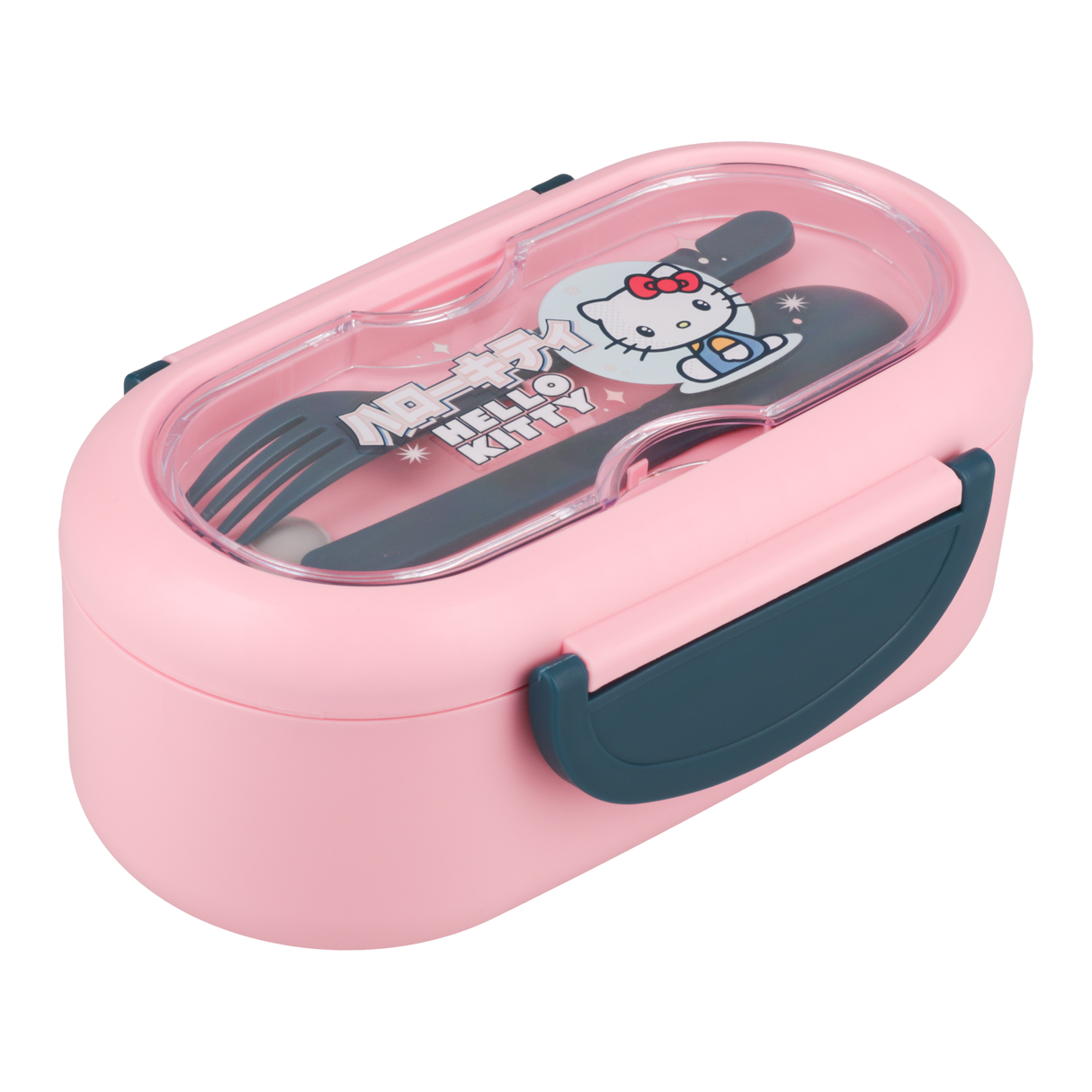 Cutie pentru pranz model Hello Kitty caserola bento cu capac si tacamuri 2 compartimente licenta oficiala Sanrio - Cutie