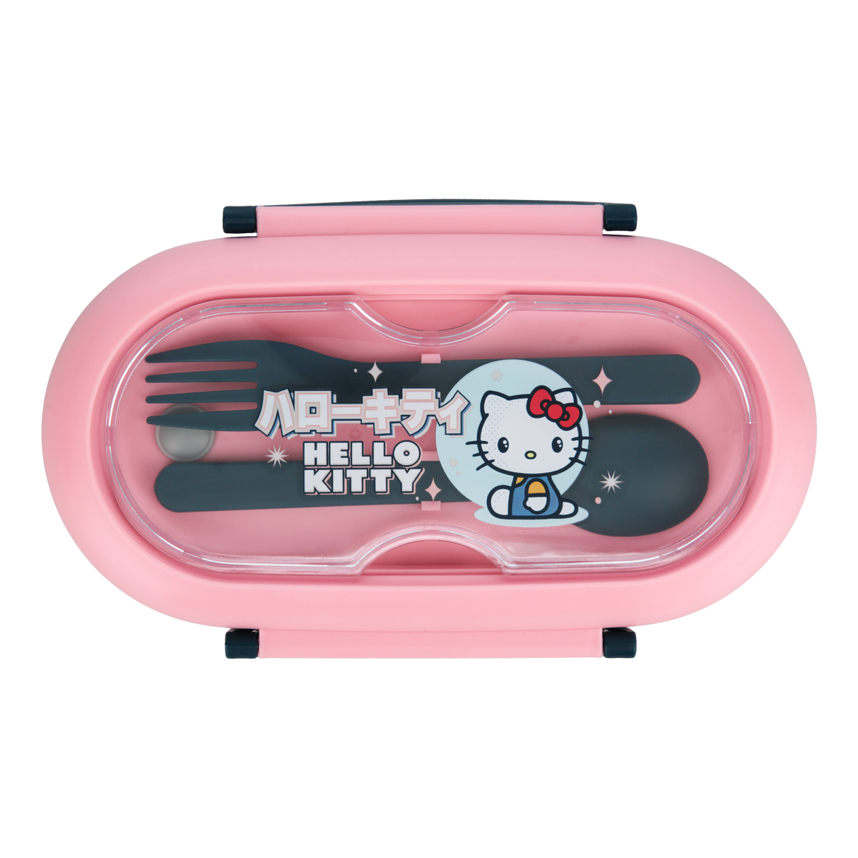 Cutie pentru pranz model Hello Kitty caserola bento cu capac si tacamuri 2 compartimente licenta oficiala Sanrio - Cutie