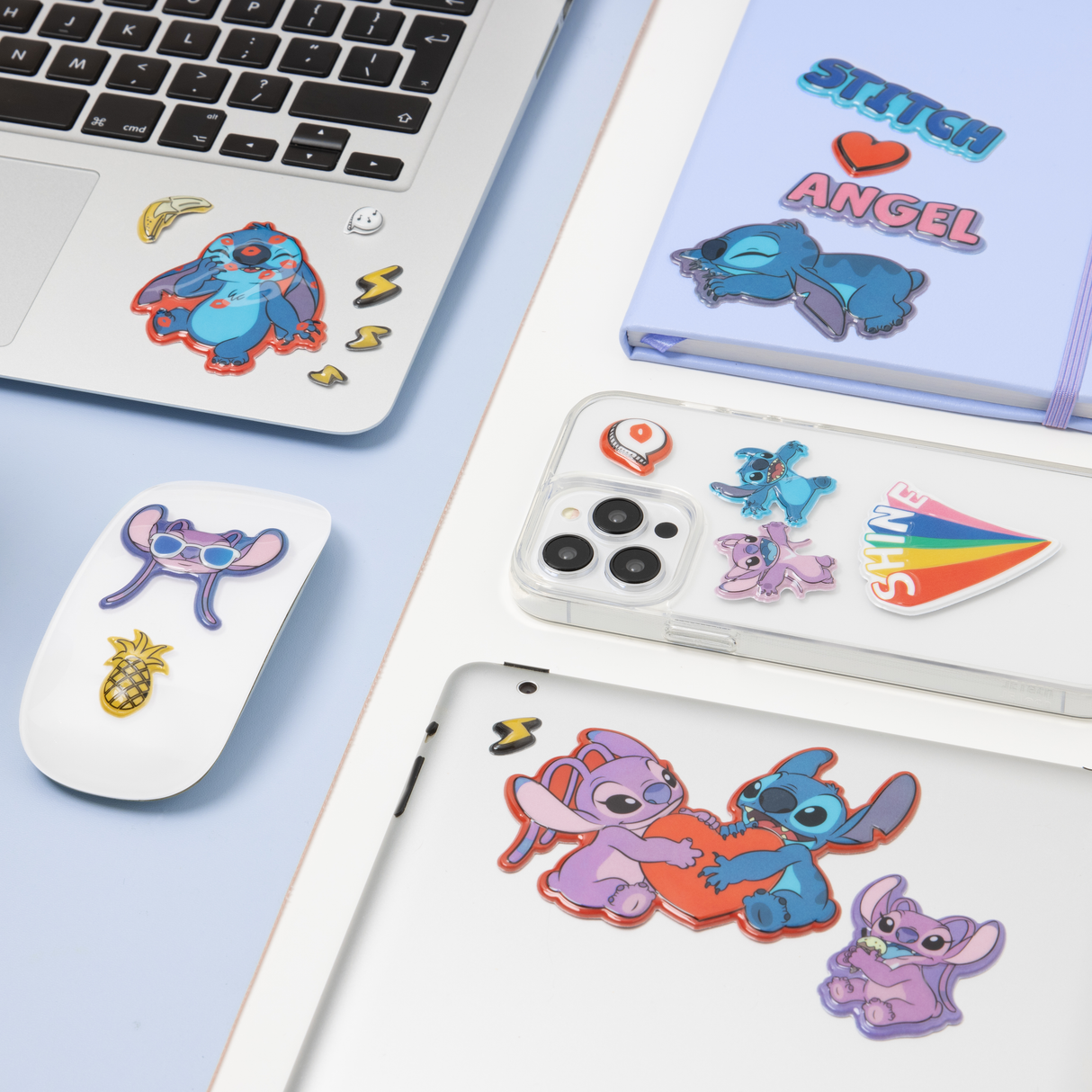 Set Stickere decorative model Stitch & Angel autocolante pufoase cu efect 3D 2 coli - 37 buc licenta oficiala Disney