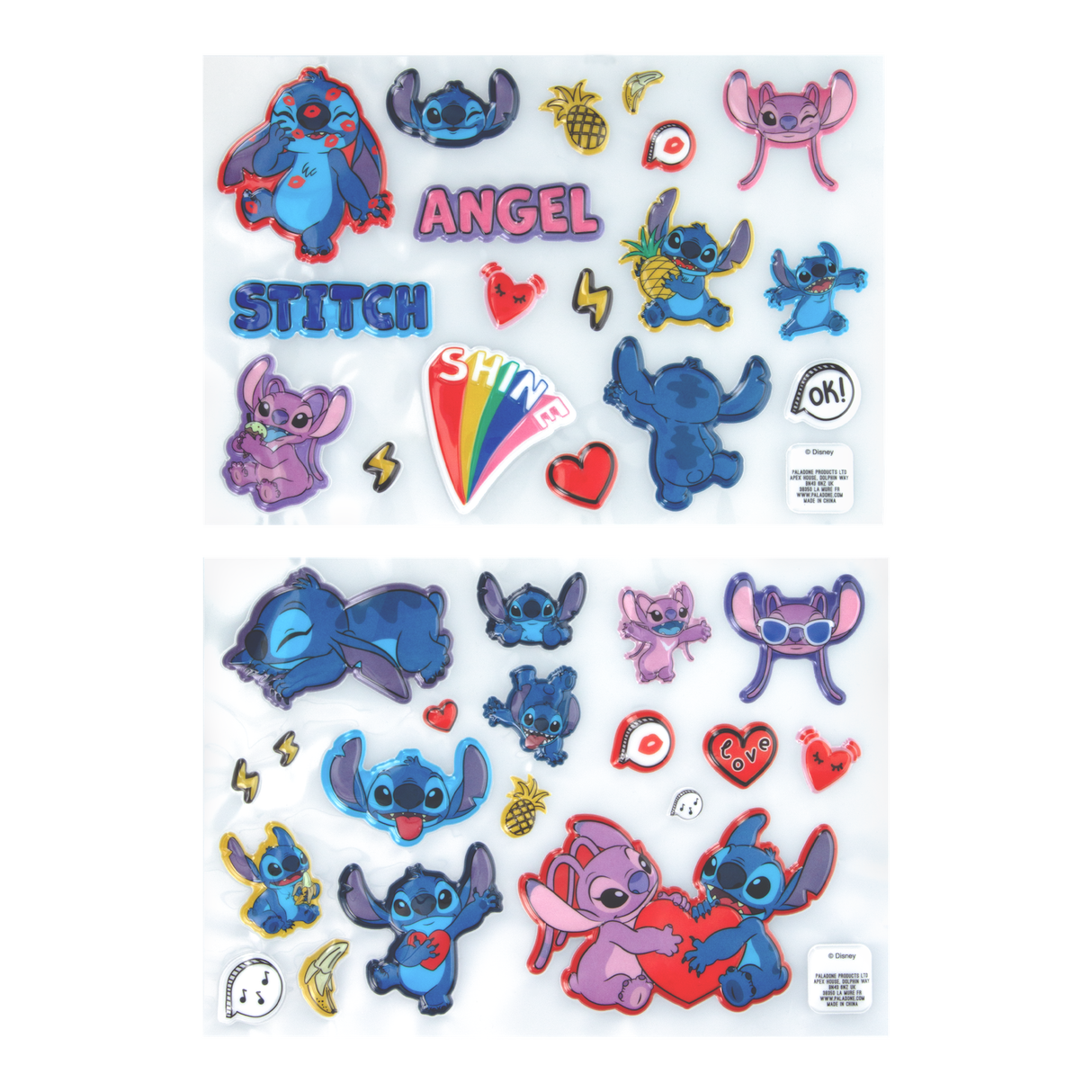 Set Stickere decorative model Stitch & Angel autocolante pufoase cu efect 3D 2 coli - 37 buc licenta oficiala Disney
