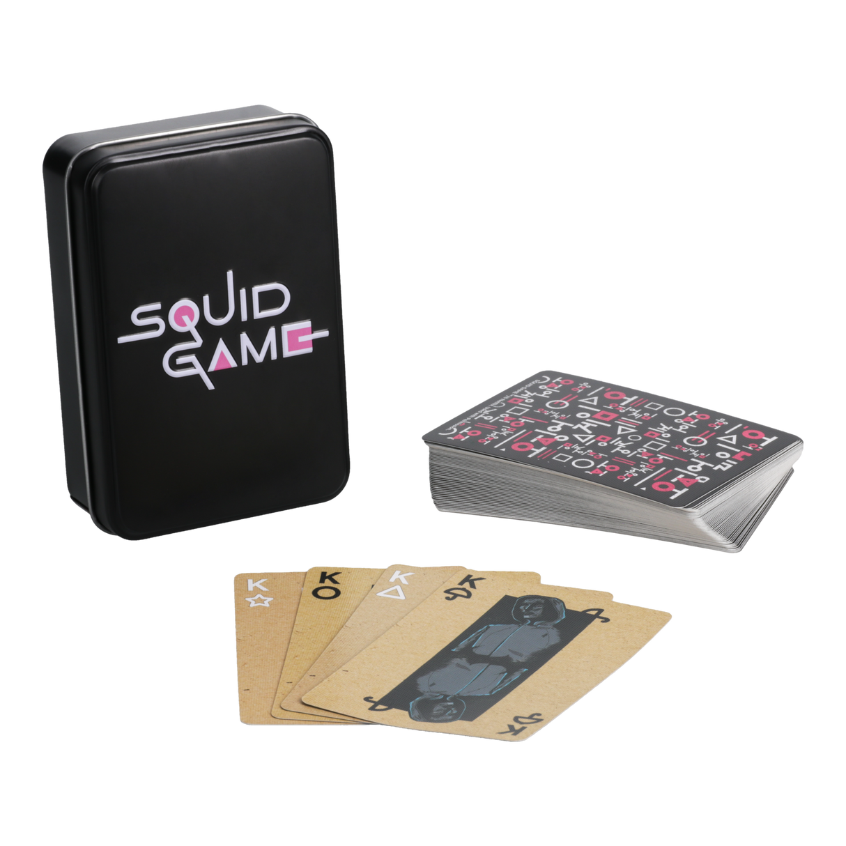 Carti de joc model Squid Game 52 + 2 cutie metalica multicolor licenta oficiala Netflix - Joc de carti