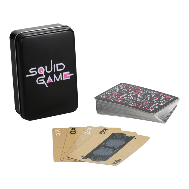 Carti de joc model Squid Game 52 + 2 cutie metalica multicolor licenta oficiala Netflix - Joc de carti