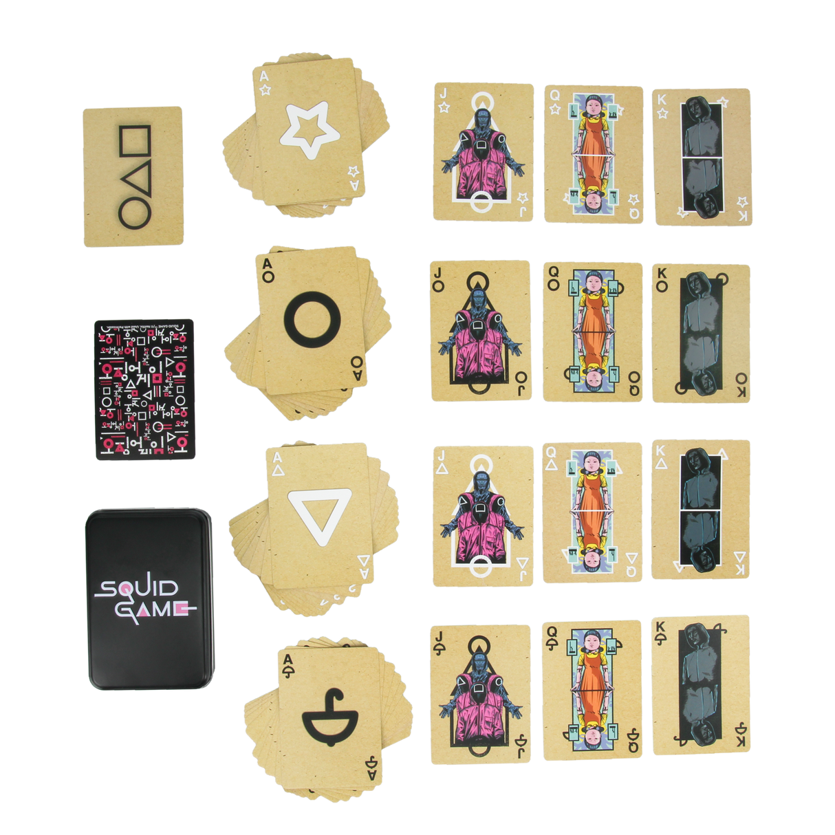 Carti de joc model Squid Game 52 + 2 cutie metalica multicolor licenta oficiala Netflix - Joc de carti