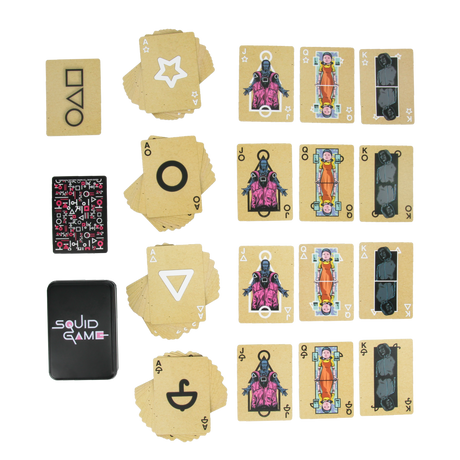Carti de joc model Squid Game 52 + 2 cutie metalica multicolor licenta oficiala Netflix - Joc de carti