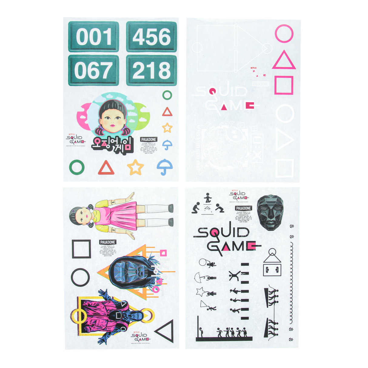 Set Stickere decorative model Squid Game autocolante rezistente la apa adeziv non-toxic 41 buc licenta oficiala Netflix