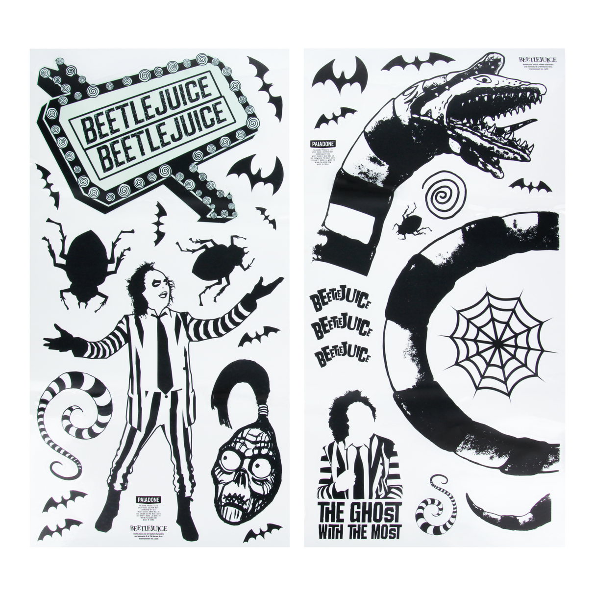 Set Stickere decorative model Beetlejuice 4 pagini autocolante pentru perete 50 buc Halloween licenta oficiala Warner