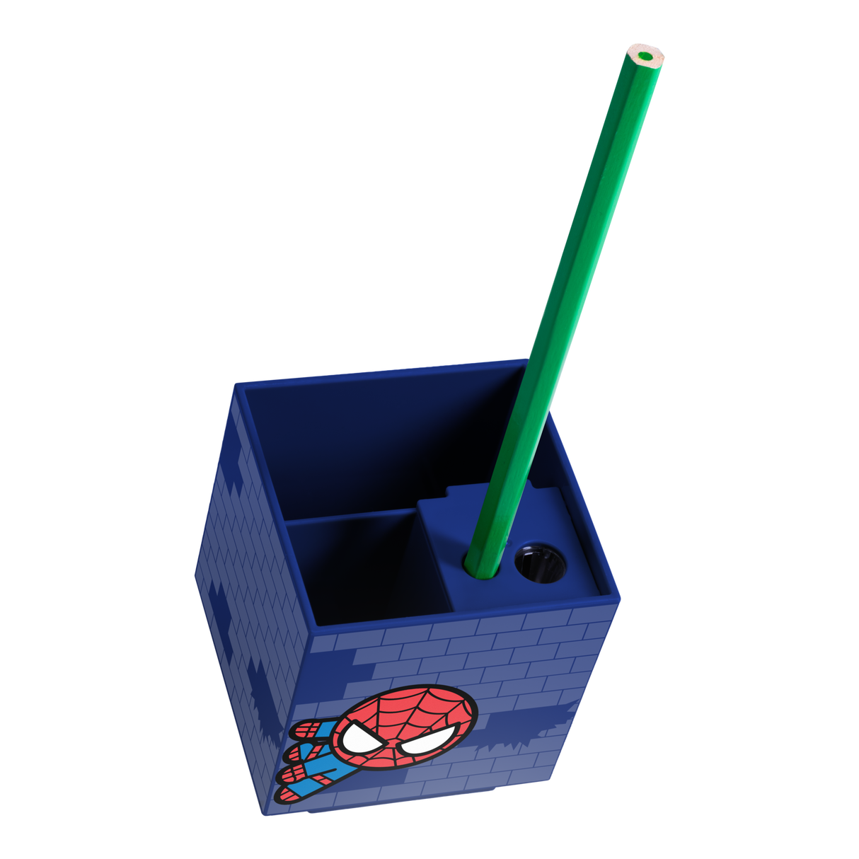 Organizator de birou model Spiderman 4 compartimente 24 aranjari posibile accesoriu ascutitoare multicolor ideal