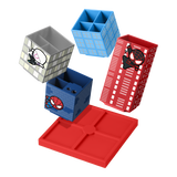 Organizator de birou model Spiderman 4 compartimente 24 aranjari posibile accesoriu ascutitoare multicolor ideal