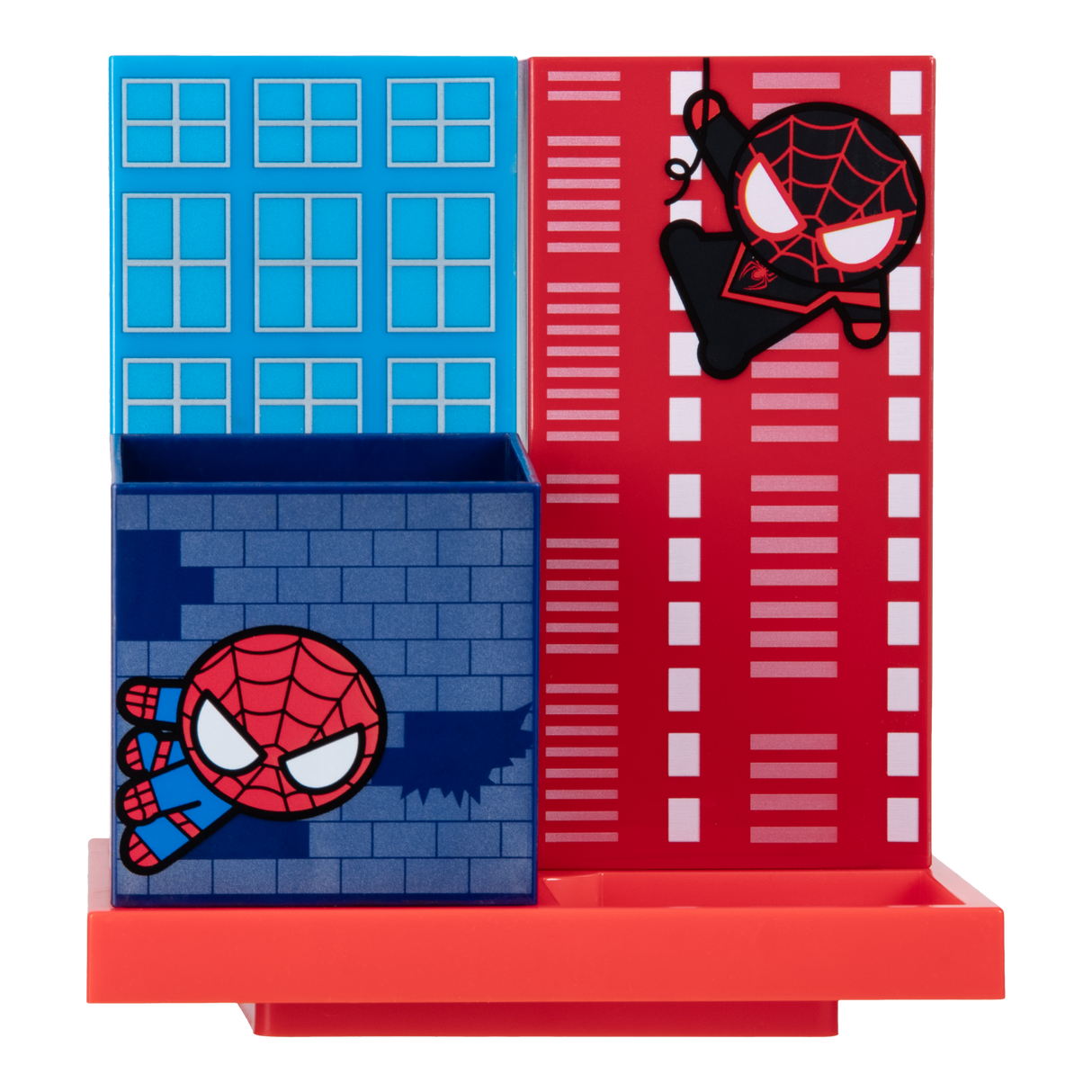 Organizator de birou model Spiderman 4 compartimente 24 aranjari posibile accesoriu ascutitoare multicolor ideal