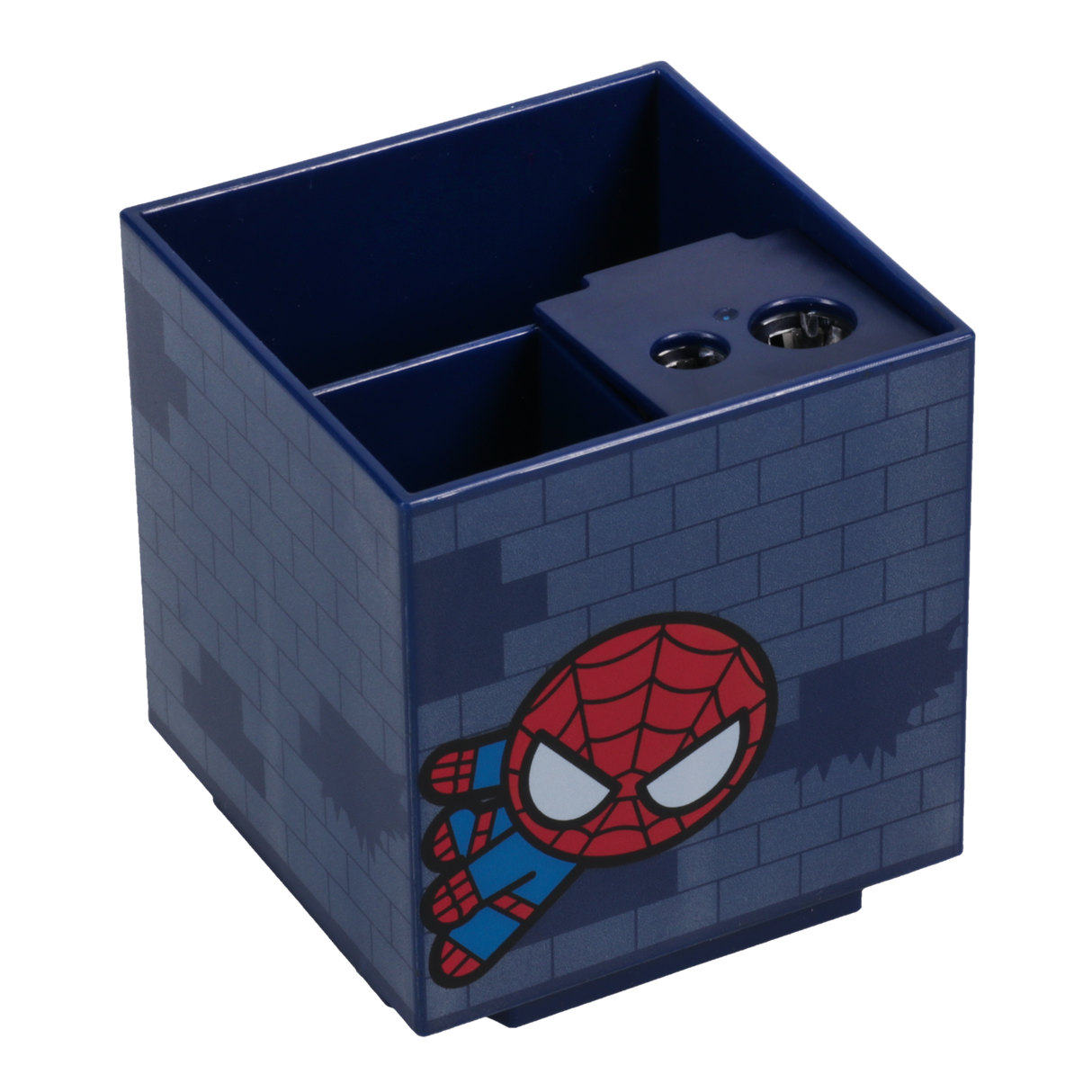 Organizator de birou model Spiderman 4 compartimente 24 aranjari posibile accesoriu ascutitoare multicolor ideal