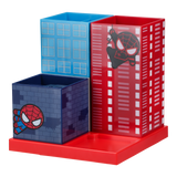 Organizator de birou model Spiderman 4 compartimente 24 aranjari posibile accesoriu ascutitoare multicolor ideal