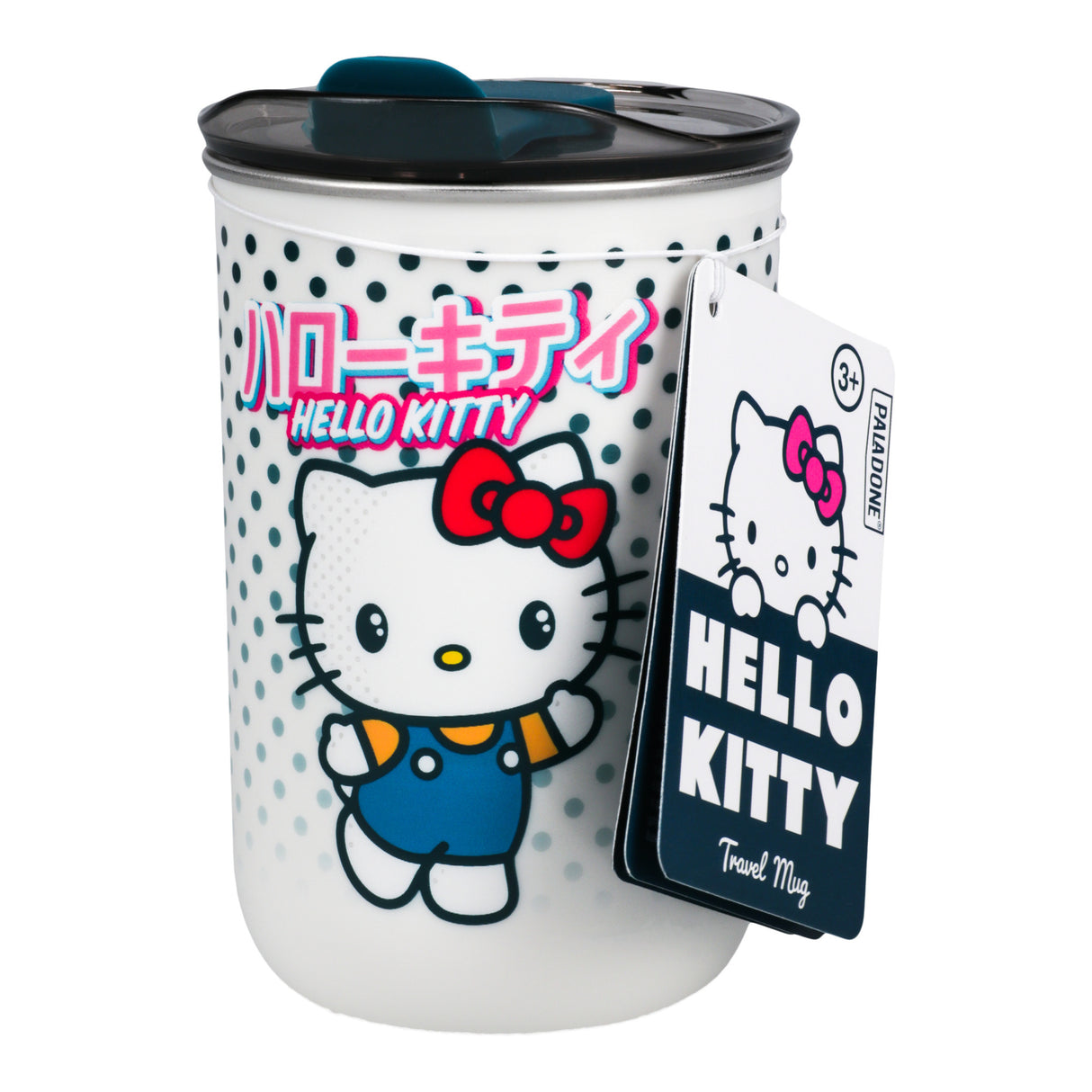 Cana termica de voiaj model Hello Kitty capacitate 350 ml INOX alb-multicolor protectie anti-scurgere licenta oficiala