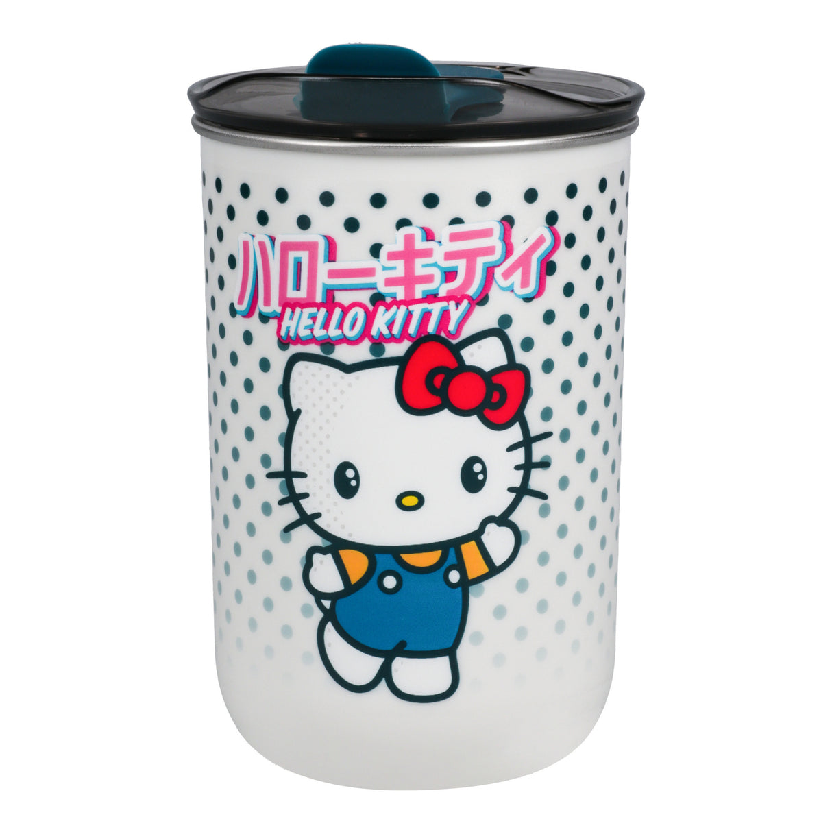 Cana termica de voiaj model Hello Kitty capacitate 350 ml INOX alb-multicolor protectie anti-scurgere licenta oficiala