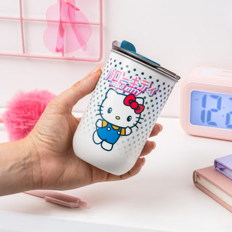 Cana termica de voiaj model Hello Kitty capacitate 350 ml INOX alb-multicolor protectie anti-scurgere licenta oficiala