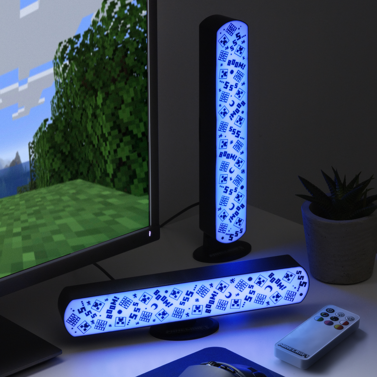 Set 2 buc bara LED model Minecraft multi-color telecomanda orizontal/vertical reactive la muzica 25cm licenta oficiala