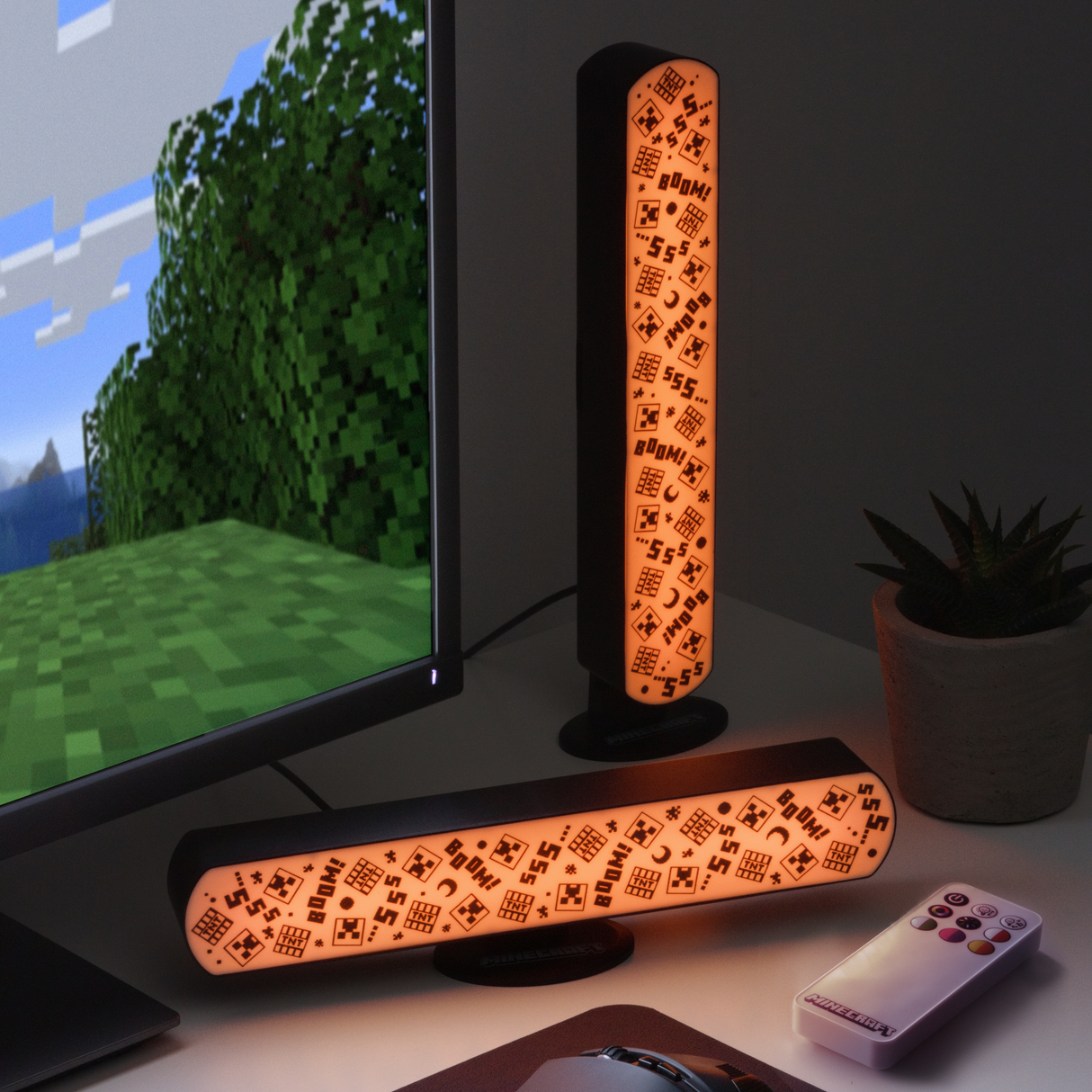 Set 2 buc bara LED model Minecraft multi-color telecomanda orizontal/vertical reactive la muzica 25cm licenta oficiala