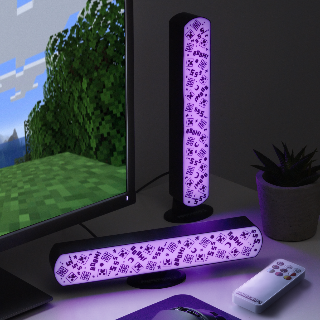 Set 2 buc bara LED model Minecraft multi-color telecomanda orizontal/vertical reactive la muzica 25cm licenta oficiala