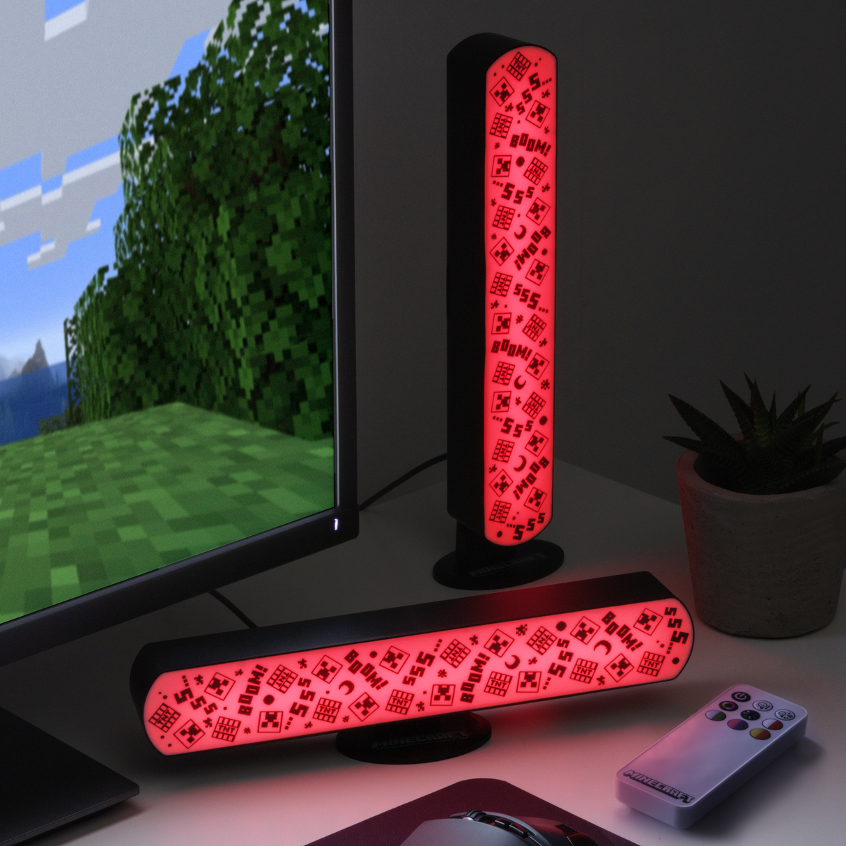Set 2 buc bara LED model Minecraft multi-color telecomanda orizontal/vertical reactive la muzica 25cm licenta oficiala