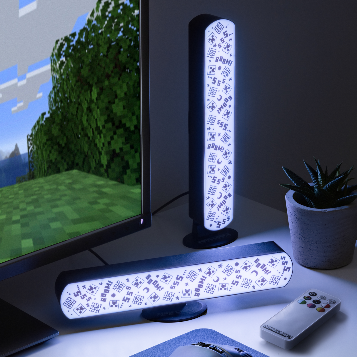 Set 2 buc bara LED model Minecraft multi-color telecomanda orizontal/vertical reactive la muzica 25cm licenta oficiala