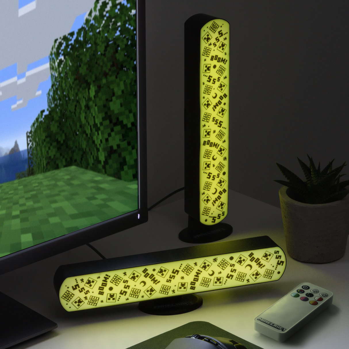 Set 2 buc bara LED model Minecraft multi-color telecomanda orizontal/vertical reactive la muzica 25cm licenta oficiala
