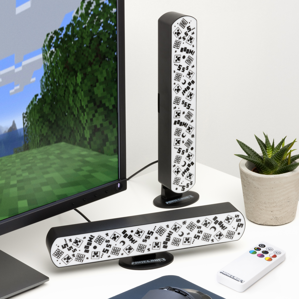 Set 2 buc bara LED model Minecraft multi-color telecomanda orizontal/vertical reactive la muzica 25cm licenta oficiala