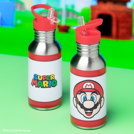 Sticla termica de voiaj model Super Mario material INOX capac cu pai capacitate 480ml licenta oficiala Nintendo - Sticla